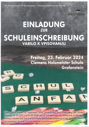 Schuleinschreibung der Clemens Holzmeister Schule 